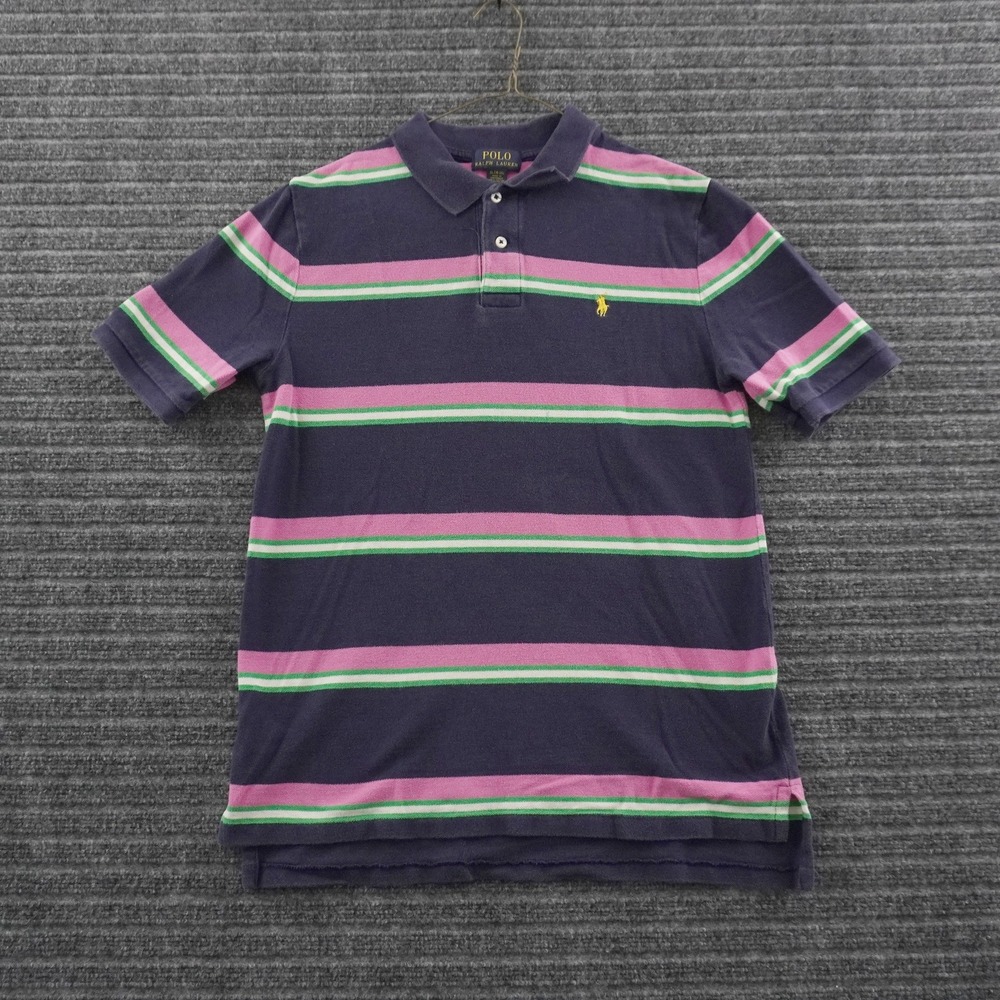 Polo Ralph Lauren Polo Shirt Boys XL Navy Blue Pink Striped Pony Logo